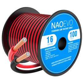 NAOEVO 16 Gauge Wire 100FT, 2 Conductors Electrical Wire Red Black Cable, Flexible/Low Voltage/PVC 16 AWG Copper Clad Aluminum Extension Cord for Speaker Wire, LED Wire, Automotive Wire 12V/24V DC