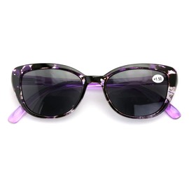 Women's Bifocals Reading Sunglasses Reader Glasses Vintage Outdoor Cateye Leopard Marble (Purple, 2.25)