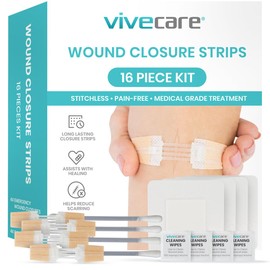 ViveCare Emergency Wound Closure Device Kit 4 Pcs - Adhesive Zip Stitch Sutures Butterfly Bandaids Sterile & Laceration Closure - Steri Strips Bandages Without Stitches for Outdoors - Island Dressing