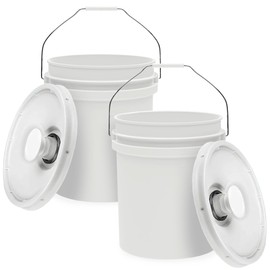 5-Gallon White Bucket Pail with Spout Lid, Metal Handles with Plastic Grip for Easy Carrying, Easy Stack and Store, Heavy-Duty Extra Durable, Food Grade, BPA Free - 2 Pack