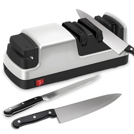 Irosiy Professional Electric Knife Sharpener – Precision Sharpening for Kitchen Knives, Scissors & More – Diamond Abrasives & 3-Stage System - Silver