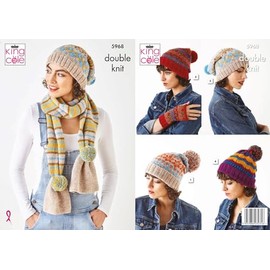 King Cole 5968 Adult DK Hat Scarf Hand Warmers Knitting Pattern