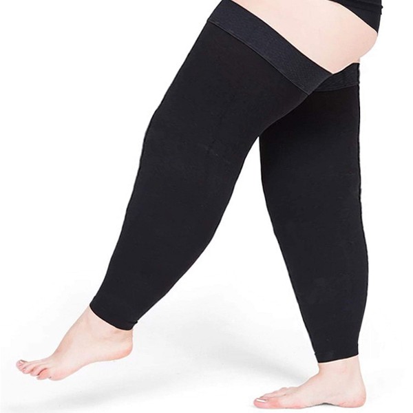 Runee Wide Leg Thigh Compression Stocking - 20-30mmHg Compression For People With Wide Calfs And Thigh (Black)