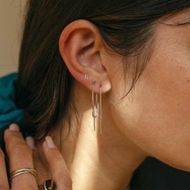 YAILIA Silver Dangle threader Earrings Set for Women Dainty 925 Sterling Silver Chain Thin Earrings Small CZ Stud Cartilage Piercings Earrings Trendy Long Earrings Jewelry Gifts for Teen Women 14CM