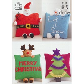 King Cole DK & Chunky Christmas Cushion Knitting Pattern Santa Rudolph Snowman Christmas Tree by King Cole - King Cole Patterns