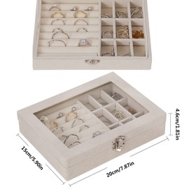 Schmuckkästen mit Glasdeckel, Schmuckkästchen, Schmucktablett mit Schloss, Schmuckkoffer, Schmuckschatulle, Schmuckbox Reise, 9 Gitter Schmuckaufbewahrung für Damen Ohrringe Armbänder Schmuck