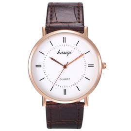 JewelryWe Pair of Watches Analogue Quartz Partner Friendship Watch Classic Simple Leather Strap Couple Watch for Men Women Black/Brown, 3-Brown (Women), Strap.