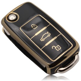 FOAMO Car Key Case Compatible with VW Golf 6, Seat, Skoda Car Key TPU Key Case Protective Cover for Car Keys Black