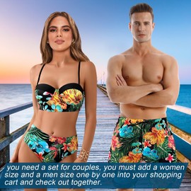 SINBRLAI Matching Swimsuit for Couples,Women Two Piece Bathing Suit Bikini Set Mens Swimtrunks Couples Matching Swimwear Black