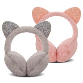 Forreen Ear Warmers Girls Pack of 2 Earmuffs Winter Warm Cute Cat Ears Design Cosy Adjustable Ear Cover Soft Plush Ear Warmers for Cold Weather Outdoor