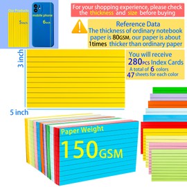 MotBach 280 PCS Index Cards Flash Cards,3" x 5", Colorful Ruled Notecards Study Cards Memo Scratch Pad Lined Studying Record Index Cards To Do List for Home School Office Supplies
