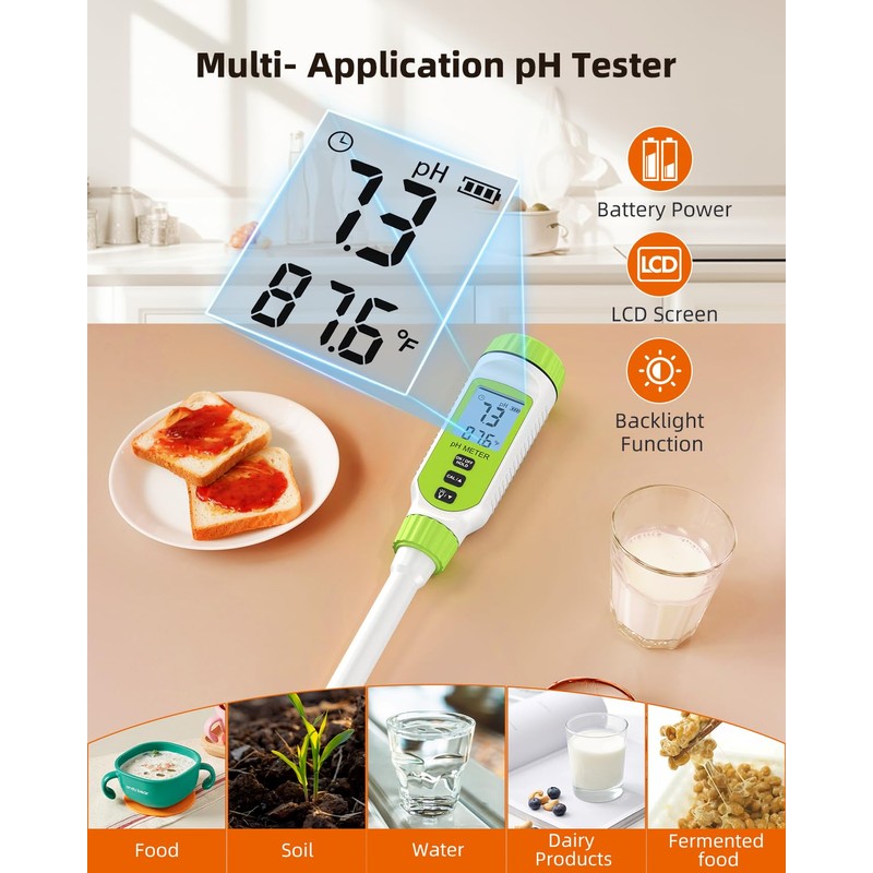 Tadeto Multifunctional Digital pH Meter for Food, High Precision Garden