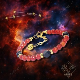 Ayriwoyi Aries Zodiac Bracelet for Women Carnelian Black Obsidian Healing Stone Beaded Bracelet Constellation Horoscope Jewelry Gifts for Women