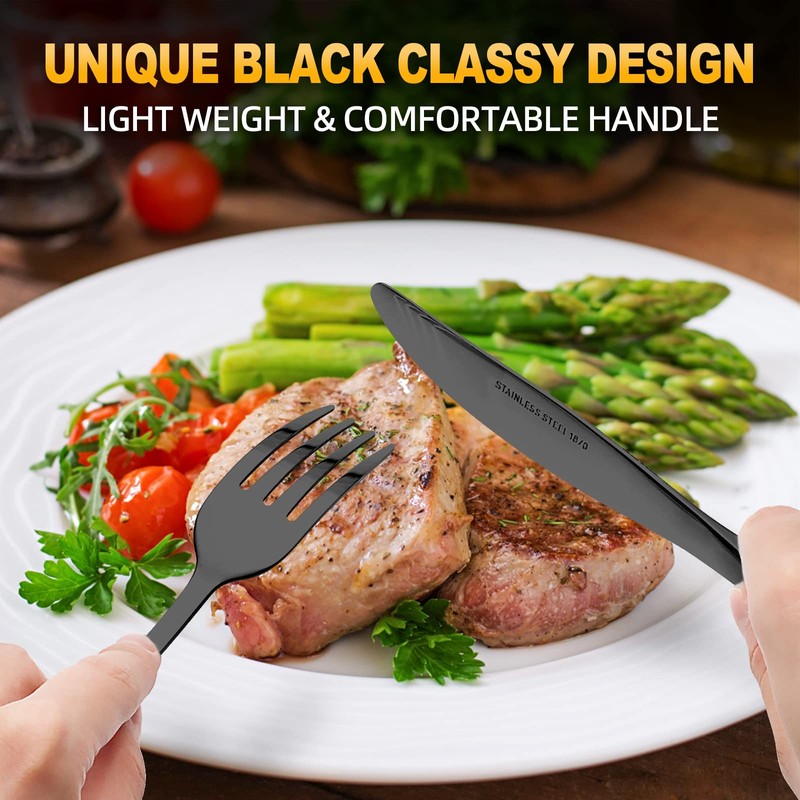 72-Piece Stainless Steel Black Silverware Set - CEKEE Flatware Kitchen