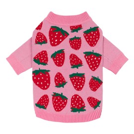 Fitwarm Adorable Strawberry Dog Sweater, Thermal Dog Winter Clothes for Small Dogs Girl, Pet Outfit, Pink, Red, White, Green, Large