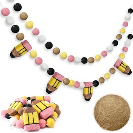 2 Pcs 13.2 ft Felt Pencil Banner for School Classroom 3D Pencil Garland Colorful Pompom Ball Hanging Banner Welcome Back Garland for Classroom First Day of School Decorations (Bobo)