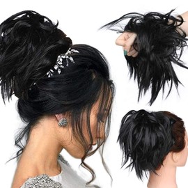 SEGO Hair Extensions Hairpiece Hair Scrunchie Updo Hair Extensions Bun Wavy Messy Hair Bun Ponytail for Women Curly Natural 45 g Black #1