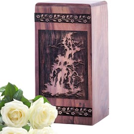 Waterfall Wood Memorial Urn, Mini Ash Holder, Small Keepsake Jar, Decorative Tribute, 5inch, Black Wood Keepsake Urn