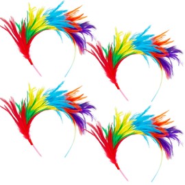 Eowppue Pack of 4 Women's 20s Feather Fascinator Headband Rainbow Fascinators for Women Feather Headpiece for Girls Wedding Cocktail Party