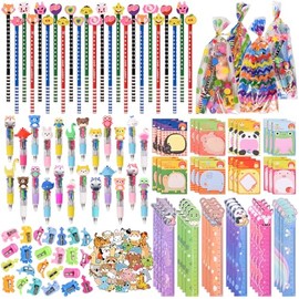 Ulema Paquete de 24 lindos artículos de papelería de animales de dibujos animados, regalos de cumpleaños para niños y niñas, bolsas de regalos escolar