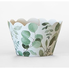24 Floral Cupcake Wrappers (Eucalyptus Greenery)