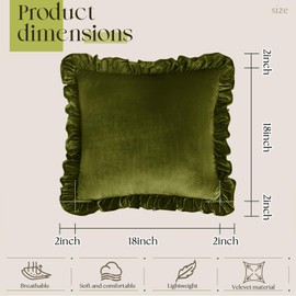 KKJIAF Olive Green Velvet Throw Pillow Covers 18 x 18 Inch Set of 2, Ruffle Euro Pillow Shams Velvet Square Pillow Case for Sofa Bedroom Couch Decorative