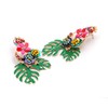 Green Enamel Leaf with Colourful Flowers Statement Earrings