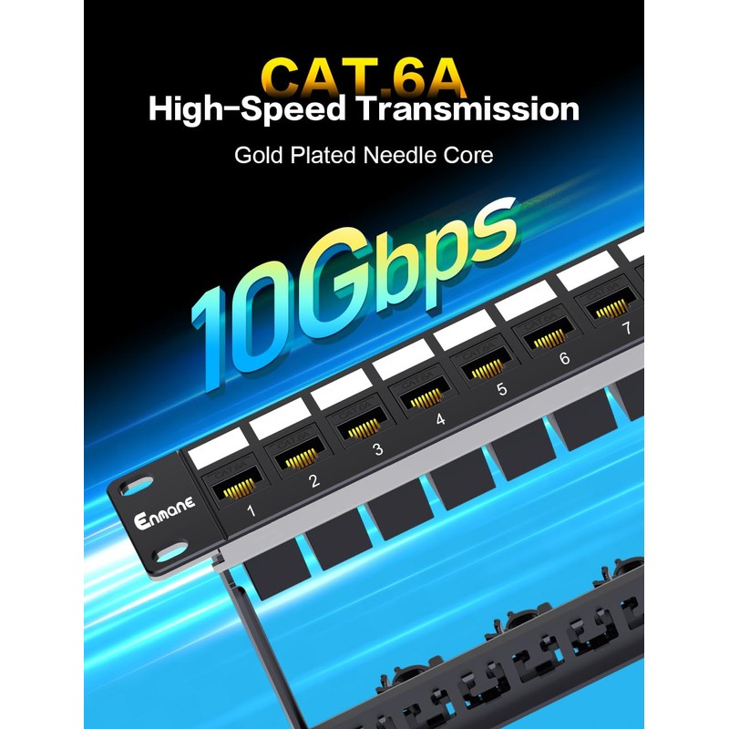 Enmane 24 Port Patch Panel Cat6A RJ45 Passthrough Unshielded Keystone