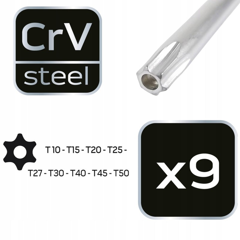Neo 09-526 Torx Keys T10-T50, 9 pcs Set, Set of