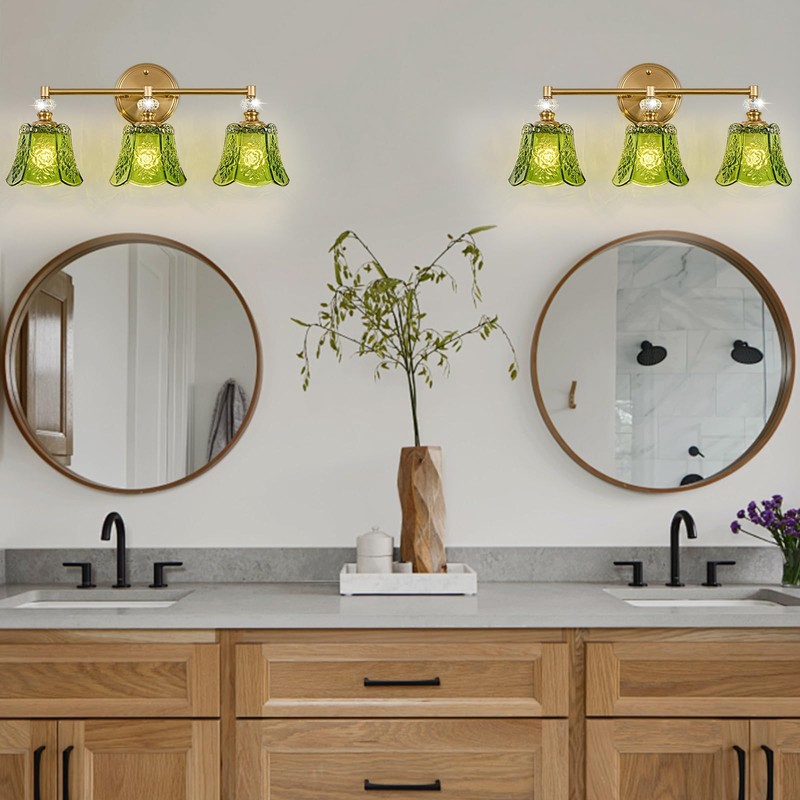 sunkryster Vintage Gold Bathroom Vanity Light Fixture, 3-Light with Rose