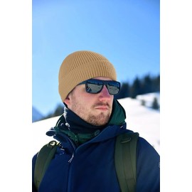 ZOORON 1&2 Unisex Thick Knitted Beanie for Men Women Cuffed Plain Hat Winter Slouchy Ski Beanies Khaki