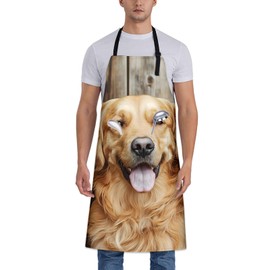 Turamurra Playful Golden Retriever Apron, Kitchen Cooking Bib with Adjustable Neck and Front Pocket, Dog Chef Pinafore for Home, Baking, Gardening, Cute Gifts for Women Puppy Lovers, 27.5x33.5in