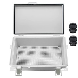 Zulkit Junction Box,IP67 Waterproof Electrical Box Hinged Cover Stainless Steel Buckle Plastic Enclosure for Project w Mounting Plate Wall Bracket and 2 Cable Gland Grey 10.2 x 6.3 x 3.9 Inch