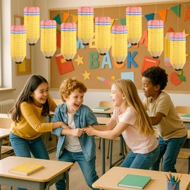 10 Pcs Pencil Hanging Paper Lanterns Party Decorations, Colorful Preschool Kindergarten Graduation Classroom Ceiling Decor Back to School, First Day of School Birthday Supplies (Yellow)