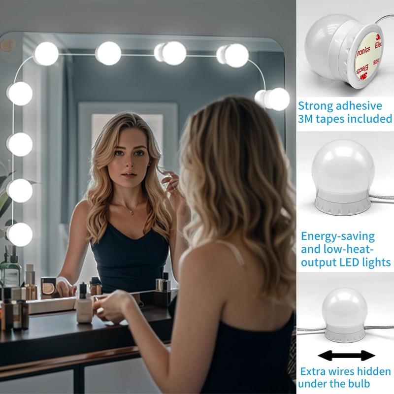 LED Vanity Mirror Lights with 12 Stick On Dimmable Bulbs,