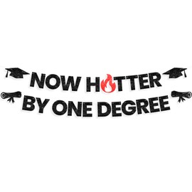 Katchon, Now Hotter By One Degree Banner - Pre Strung, 10 Feet | Glitter Black Graduation Banner for One Degree Hotter Decorations | Graduation Backdrop 2025 for Black Graduation Decorations 2025
