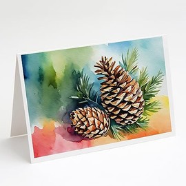 Caroline's Treasures DAC1665GCA7P Maine White Pine Cone and Tassels in Watercolor Greeting Cards and Envelopes Pack of 8 Blank Cards with Envelopes Whimsical A7 Size 5x7 Blank Greeting Cards