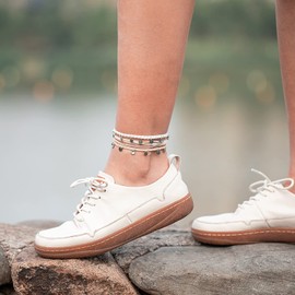 FANCY SHINY Boho Ankle Bracelets Waterproof String Anklets Braided Rope Anklet Beach Surfer Anklets Cute Coin Foot Jewelry for Women Teen Girls(White)