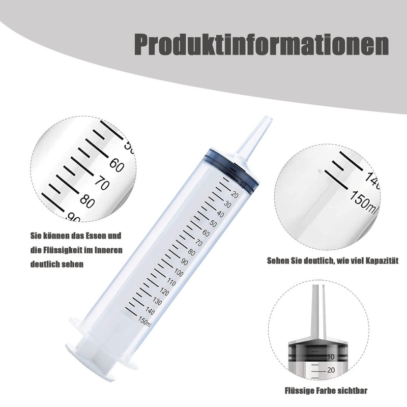 Plastic Syringe, 2 Pieces 150 ml Syringe Set with Hose,