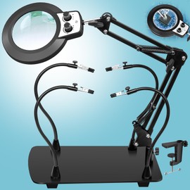KUVRS Helping Hands Soldering Station, 10X Magnifying Glass with Light and Stand, Third Hand Soldering Tool Magnetic, Infinite Color Solder Magnifier for Repair Hobby Craft(10X PCB Arm Rotary Switch)