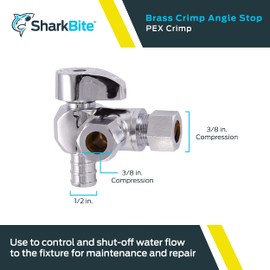 SharkBite 1/2 x 3/8 x 3/8 Inch OD Compression Angle Stop Valve, Dual Outlet, Quarter Turn, PEX Pipe, PE-RT, 23066LF
