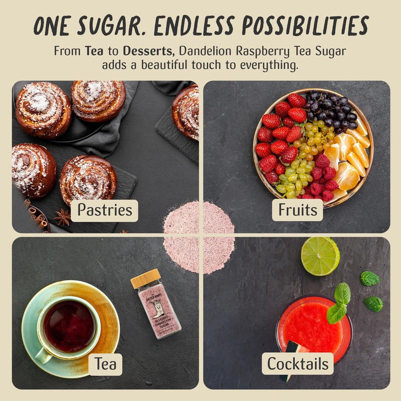 The Salted Roots Dandelion Raspberry Tea Sugar - Floral, Sweet