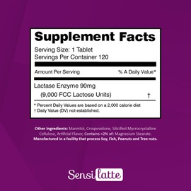 SENSI LATTE Lactase Enzyme 120 Tablets Vanilla - 9.000 FCC - Sensilatte – Quick Dissolution – Helps with Digestive Comfort – Prati Donaduzzi
