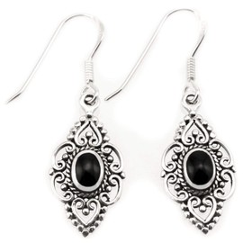 WINDALF Medieval SVANA Women's Earrings 3.8 cm with Onyx 925 Sterling Silver, Fabric, Onyx