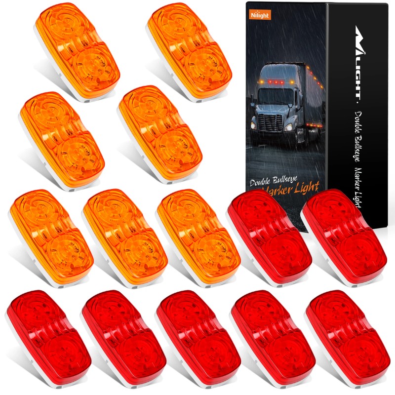 Nilight Double Bullseye Marker Light 14PCS Red Amber 10LED Rectangular