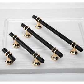 Dreneco 2 Pack Cupboard Handles Zinc Alloy Kitchen T Bar Handle Drawer Wardrobe Cabinet Furniture Door Pulls Knobs (160mm Hole centres, Black+Gold)