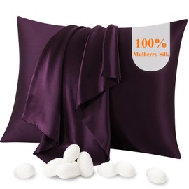 Jaciu 100% Silk Pillowcase, for Hair and Skin, Both Side Mulberry Silk Pillowcase 21 Momme 600 Thread Count with Hidden Zipper Hypoallergenic Soft and Breathable（Eggplant Purple,Standard：20"x26",1pcs）