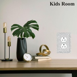 Cuitxrac Leaf Duplex Wall Plates White Tree Vine Carved Leaves Outlet Covers 1 Gang Plug Cover Midway Size Home Decor for Bedroom Bathroom Living Room Kitchen