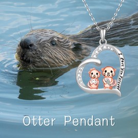 Otter Neckalces for Women Heart Animal Otter Pendant Jewelry Gifts Birthday Christmas Gift for Women Girlfriend Wife Mother Daughter (Rose Gold)