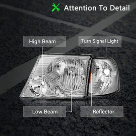 BRYGHT Headlight Assembly Replacement for 2002 2003 2004 2005 Ford Explorer Corner Lights 4pcs Driver & Passenger Side (Chrome Housing with Amber Reflector)